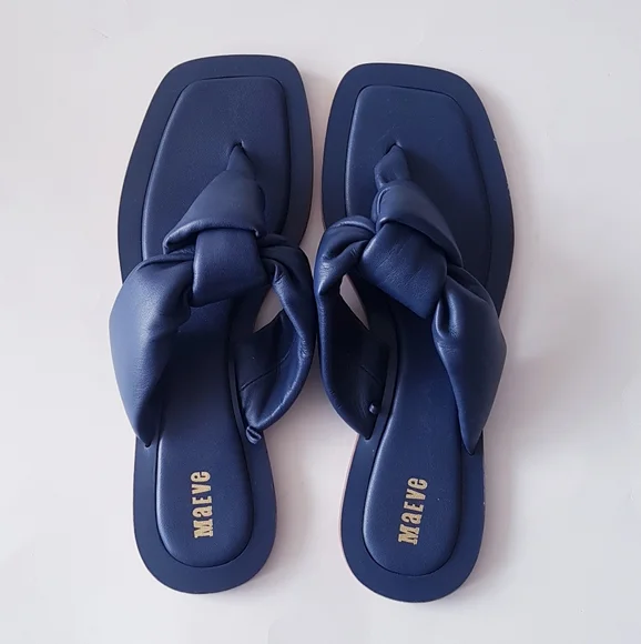 ANTHROPOLOGIE MAEVE Blue Leather Knotted Thong Sandals - Picture 7 of 11